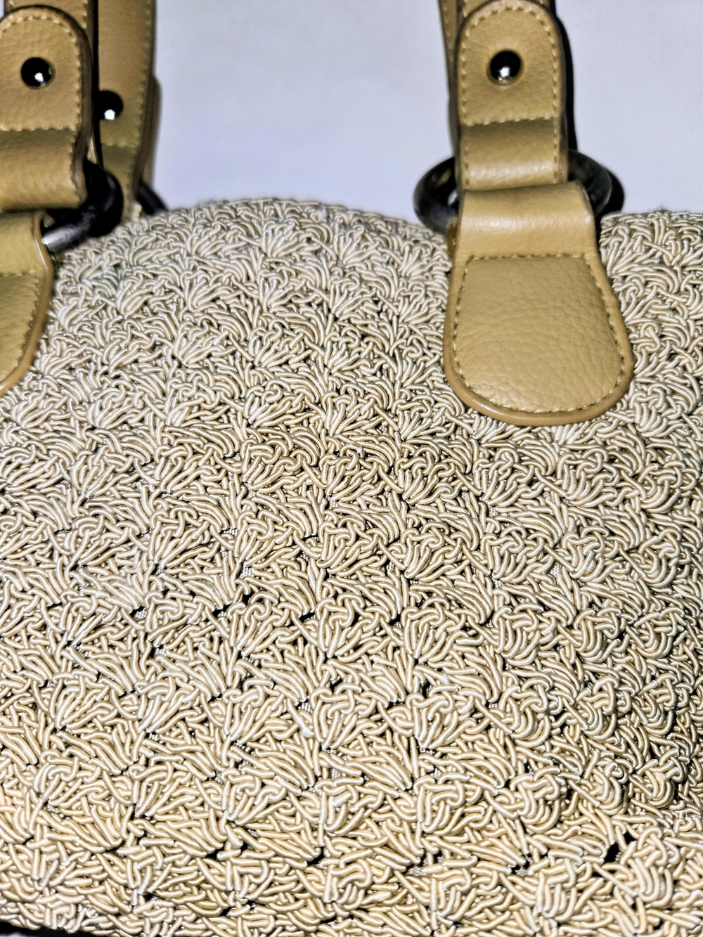 Braided Straw Shoulder Bag with Tan Leather Straps - Picture 6 of 10